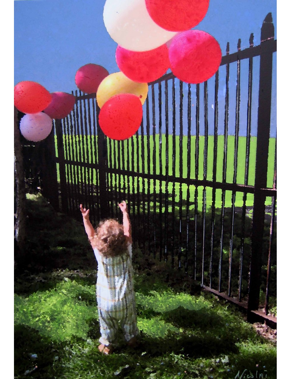 L'enfant aux ballons peinture à l'acrylique de Nicolaï